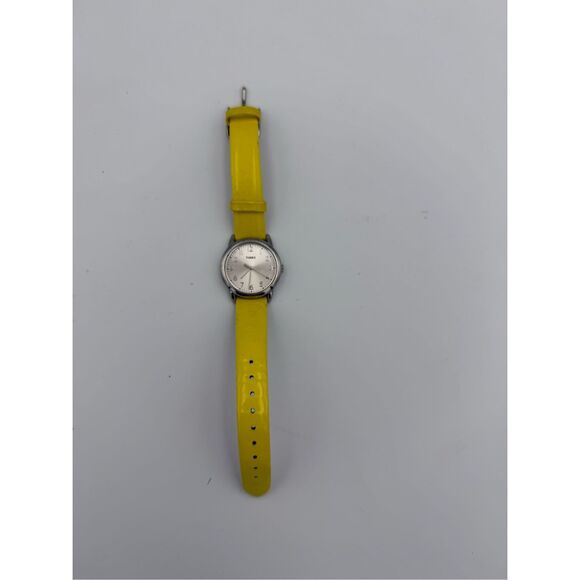 Timex Women's Neon Yellow Leather Band Silver Tone Round Dial Analog Wristwatch - Picture 1 of 6